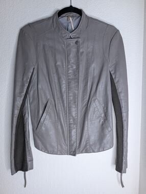Free People Gray Vegan Leather Moto Biker Jacket 6 Grunge Punk Travel Chic *READ